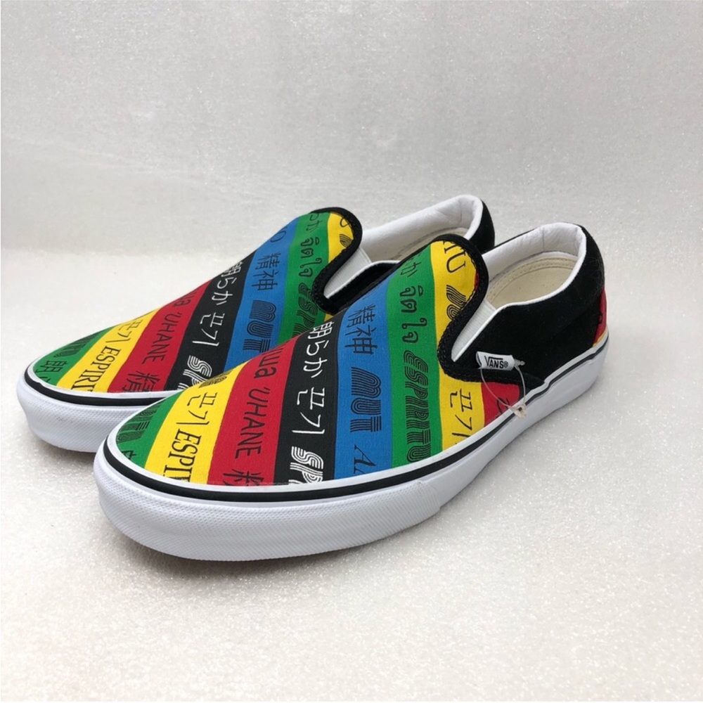VANS Sneakers Spirit Design Slip-On Colorful Language Print Men’s Size 10.5 - Picture 2 of 12
